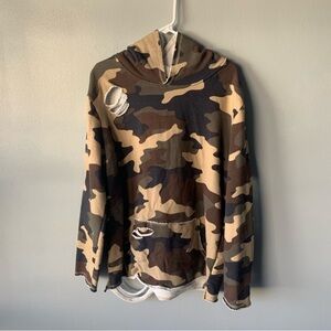 ELWOOD Camouflage Distressed Hoodie Pullover Size Medium Unisex Adults